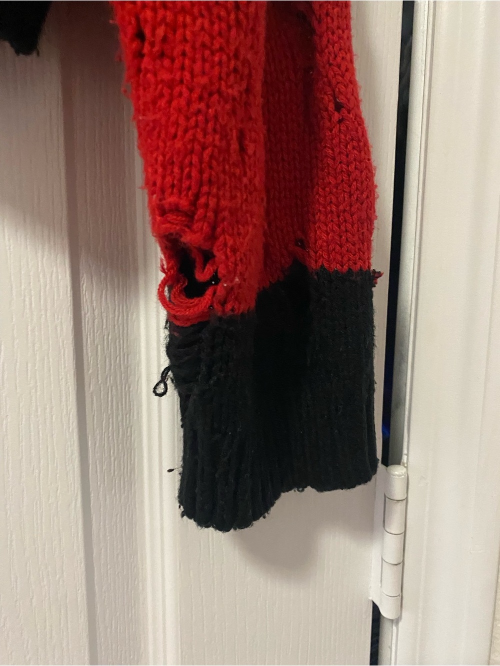 Goth Distressed Freddy Krueger Vibe Red & Black Striped Cropped Sweater - Picture 8 of 11